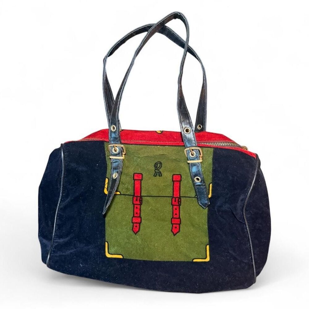 Vintage Roberta di Camerino Velvet Boston Bag Trompe L’Oeil Italy Satchel Boston